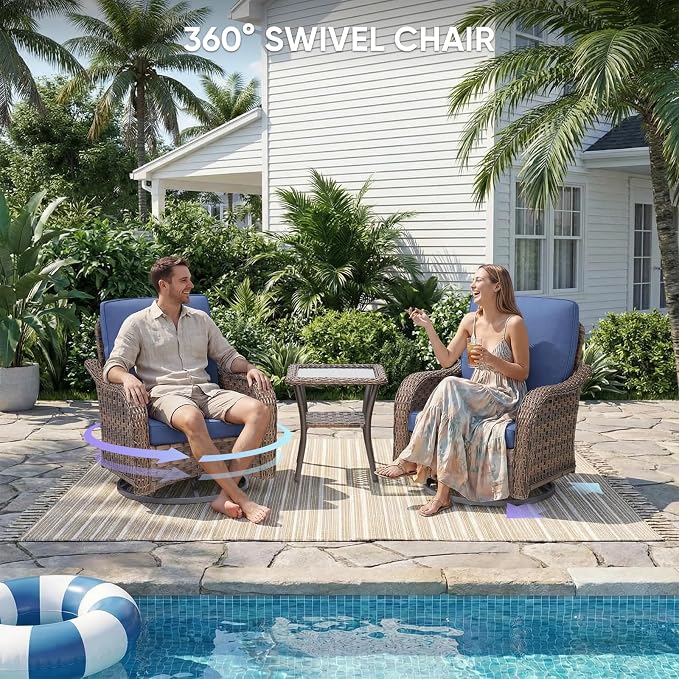 Patio Furniture Set - 5 Pieces All Weather Wicker Outdoor Couch Sofa 2 Swivel Chairs and 2 Ottomans, Ergonomic Design for Porch, Deck, Balcony, Garden, and Backyard(Blue)