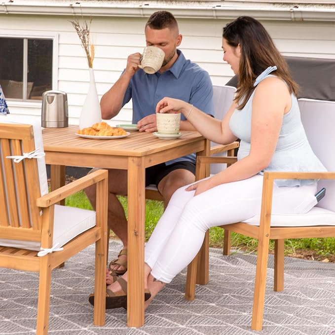 Sunnydaze 33.75" W Outdoor Dining Table for 4 - Rodanthe Acacia Wood Outdoor Table for Patio - Square - Natural Oil Finish - Seats 4 People