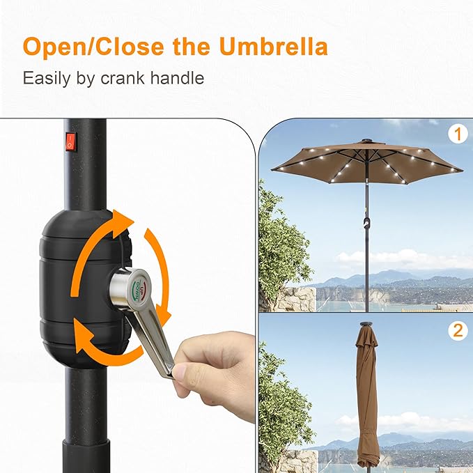 7.5ft Outdoor Umbrella Patio Umbrella with Solar Lights,18 LED Lighted Table Market Outdoor Umbrella, 2-Year-Non-Fading, for Pool, Deck, Garden,Backyard