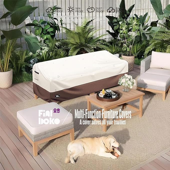 3-Seater Outdoor Couch Cover,93Wx40Dx35H Inches Patio Furniture Covers, Heavy Duty Cover for Outdoor Furniture Covers Waterproof, Beige&Brown