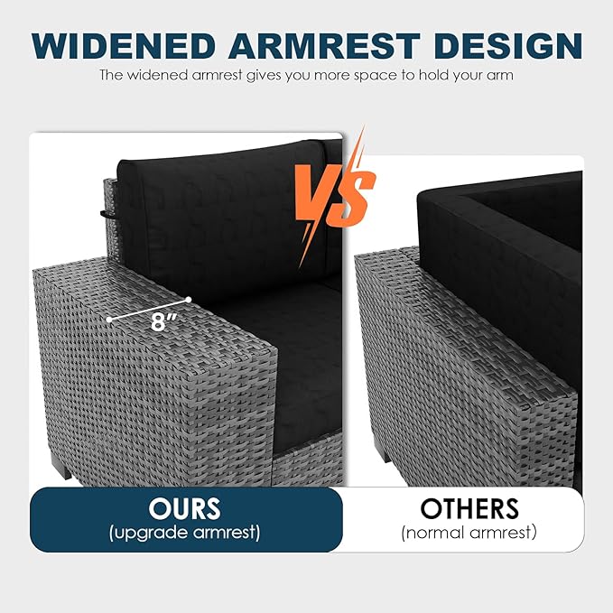 Patio Furniture Set, 12 Pieces Outdoor Sectional Sofa Conversation Sets with Waterproof Cover Modern Wicker Seating Set, 4'' Thickened Cushions & 2 Glass Coffee Table, Black