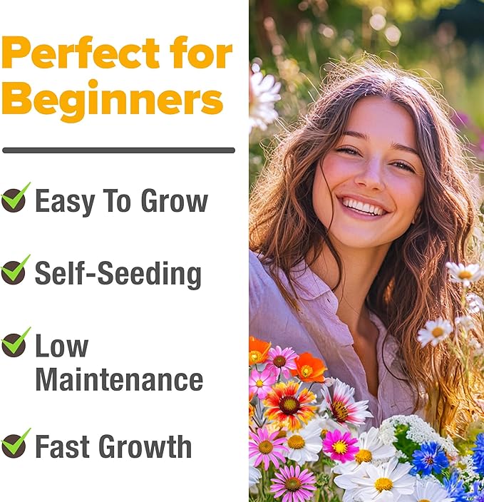 HOME GROWN Wildflower Seeds Bulk Mix | 90,000+ Non-GMO Perennial Flower Seed for Outdoor Planting | 24 Varieties to Attract Bees, Birds & Hummingbirds | Butterfly Garden | 3 oz
