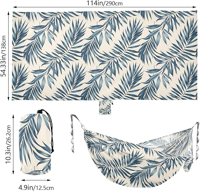 Camping Hammock Outdoor Hammocks for Outside Gray Leaf Beach Trees Portable Lightweight with Pockets Tree Straps Indoor Small