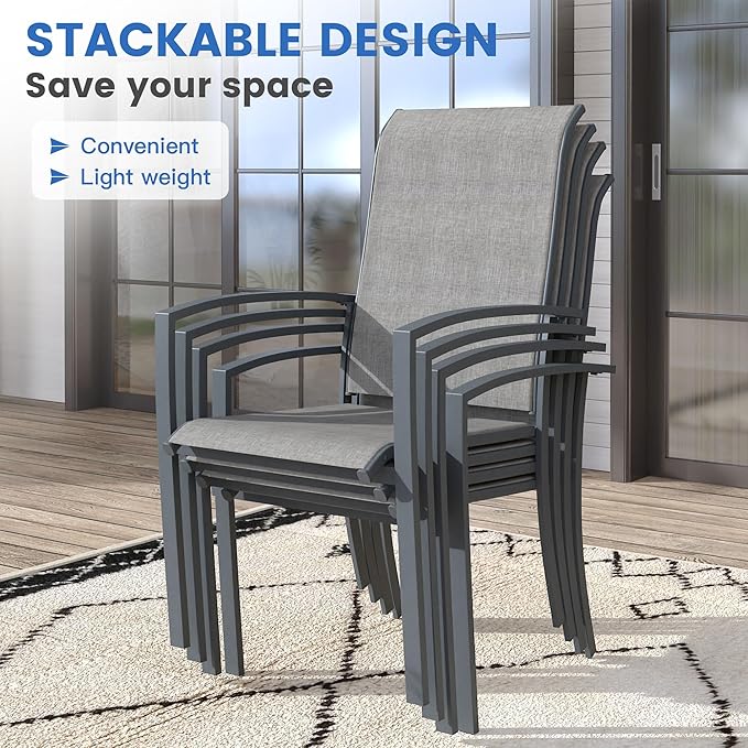VICLLAX 9 Pieces Patio Dining Set for 8, 60" Round Outdoor Table and Chairs (4 Patio Fixed Chairs and 4 Swivel Chairs) for Deck Garden, Dark Grey