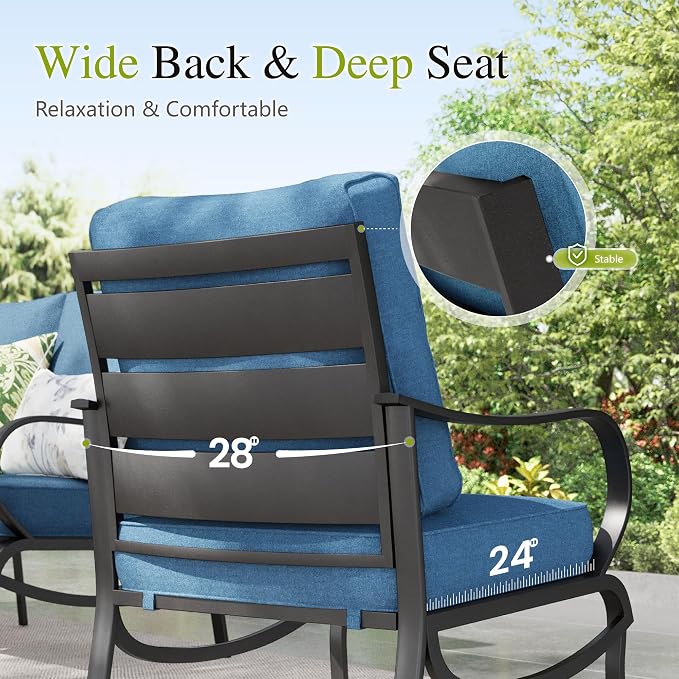 Sophia & William 2 Pieces Patio Furniture Sets Metal Sofa Chairs Patio Cushion Armchairs Swivel Sofa Chairs with Removable Cover for Garden Backyard Poolside Navy