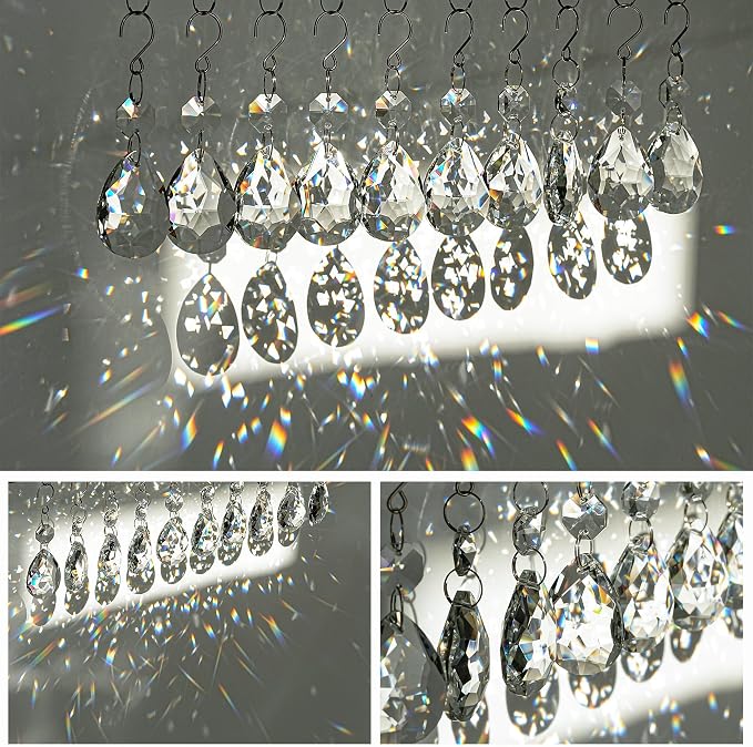 10 Pcs 3 Inch Clear Crystal Bauhinia Prisms Chandelier Decor | Clear Crystal Bauhinia Prisms Pendants Chandelier Replacement Beads Suncatcher Hanging for Window Wedding DIY Craft Decor
