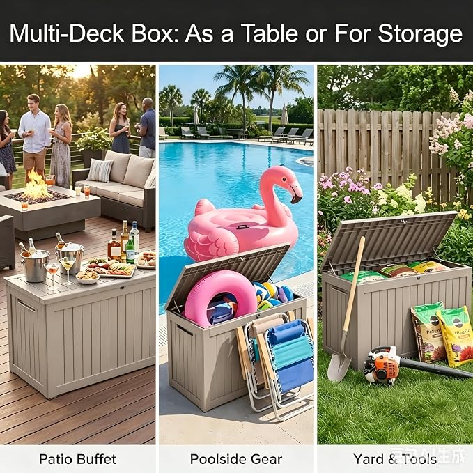 200 Gallon Resin Outdoor Storage Box for Garden Tools, Pool Supplies & Outdoor Patio Cushions – UV-Resistant, Waterproof, Durable Material – Lockable (Brown)