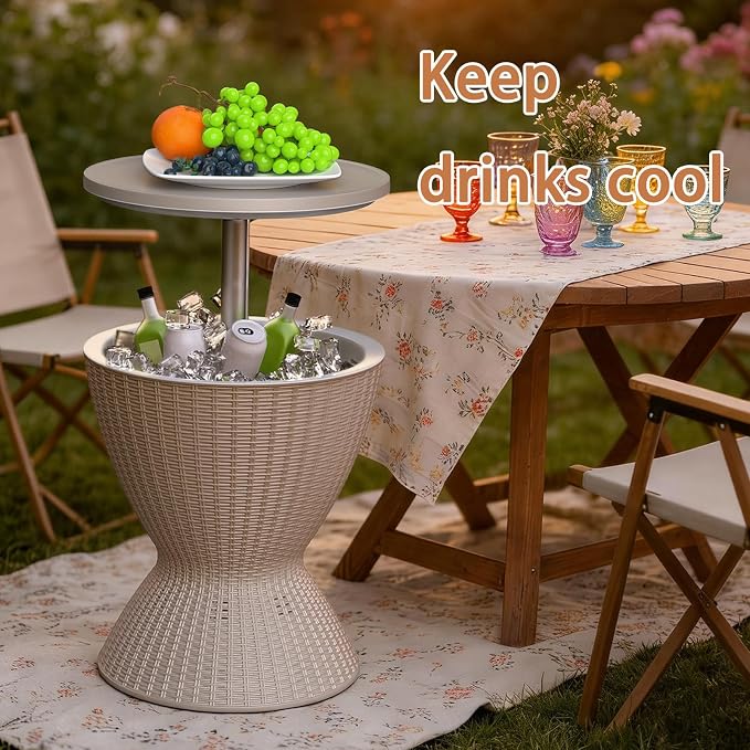 Zapdos 8 Gallon Outdoor Cooler Table with Alloy Steel Frame, Pop Up Patio Side Table Cooler with 12H Insulation, Bar Table Outside Coolers for Patio