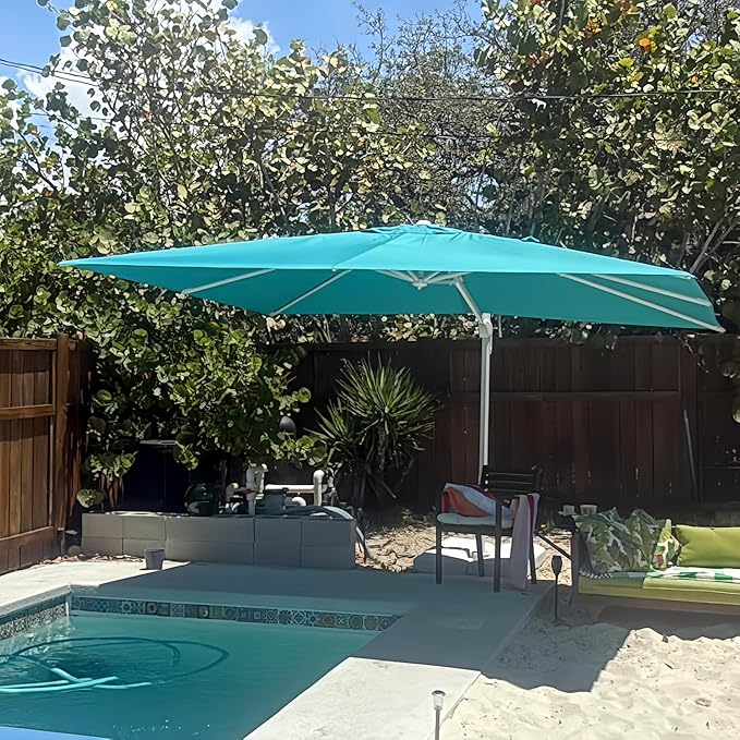 PURPLE LEAF 9' × 11.5' White Patio Umbrella Cantilever Outdoor Umbrella Aluminum Offset Square Umbrella Windproof with 360° Rotation for Deck Pool Garden, Turquoise