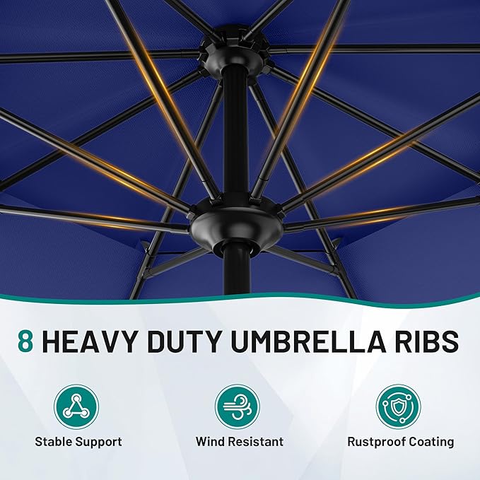 AreShark 12ft 2 Tiers Patio Umbrella - Outdoor Umbrella Waterproof UV Protection, Market Table Umbrella w/ 8 Sturdy Ribs&Crank for Pool, Porch, Garden(Navy)