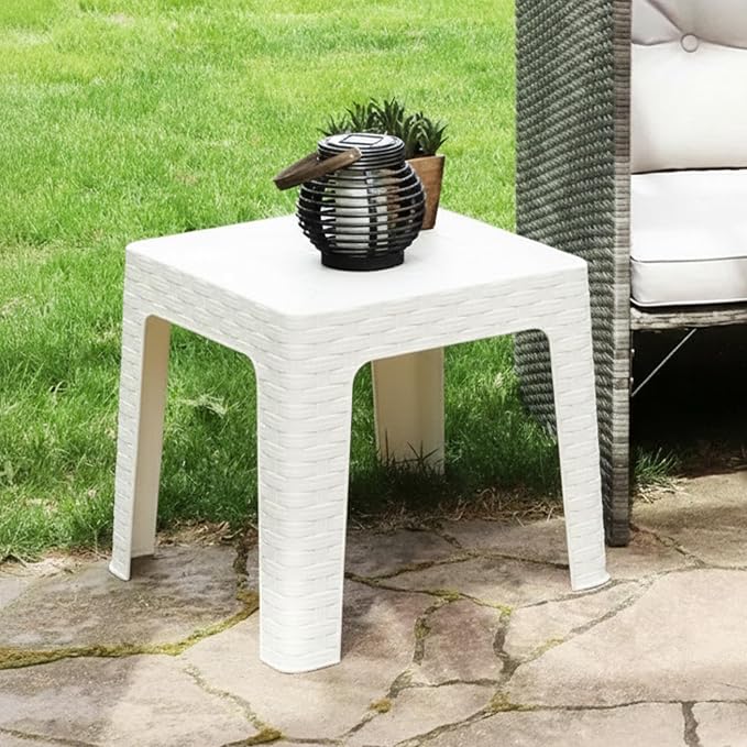 Sunnydaze Adirondack Small Outdoor Side Table for Balcony Essentials - Plastic Square End Table for Outside Patio - Set of 2 - White