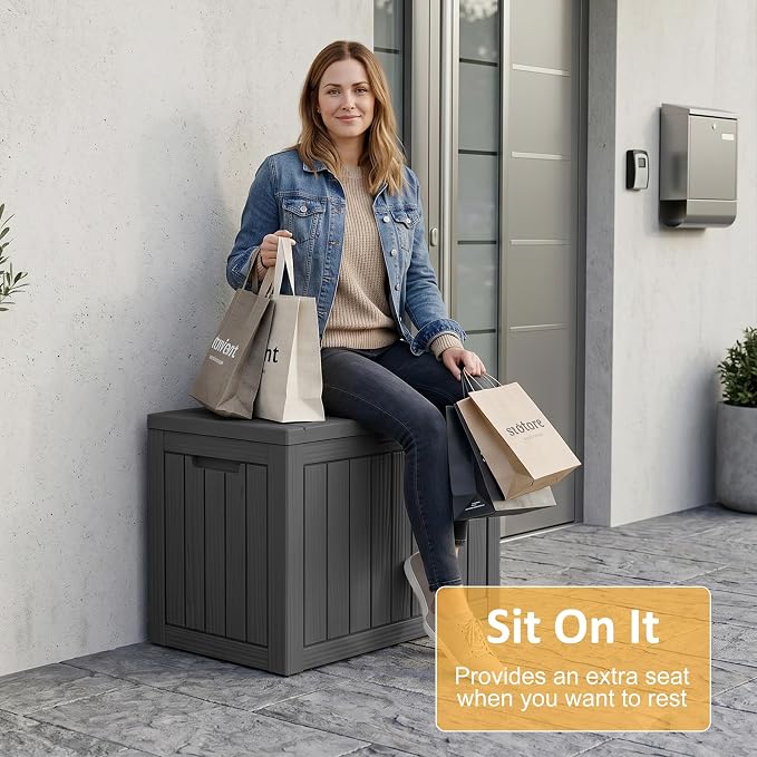 Package Delivery Box, Lockable Resin Outdoor Package, Waterproof Deck Box for Porches, Patios, Indoor & Outdoor Use (55 Gallon, Black)