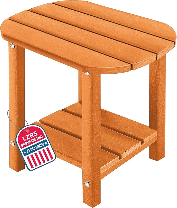 LZRS Patio End Table, Heavy Duty HDPE Outdoor Coffee Table with Wood Texture, Weatherproof Composite Table for Adirondack Chairs, Deck, Pool, Indoor/Outdoor, No Peeling Cracking(Orange)