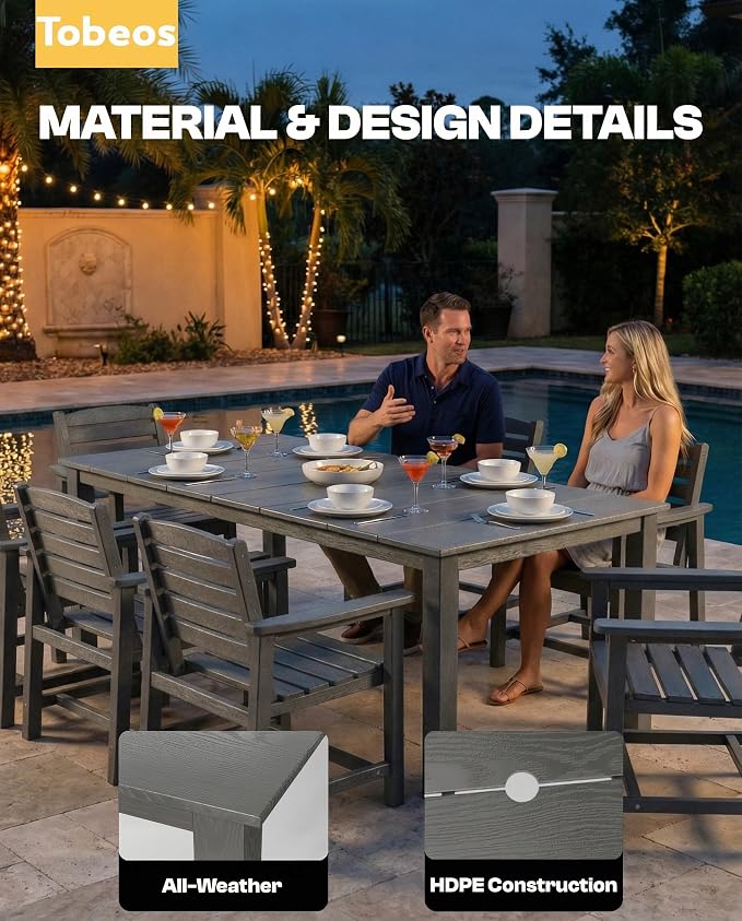 7-Pc Outdoor Dining Set, 10x10FT Cantilever Umbrella for 6,Gray | HDPE table, chairs included, aluminum frame, weather-resistant furniture, perfect for yard, lawn, garden, deck