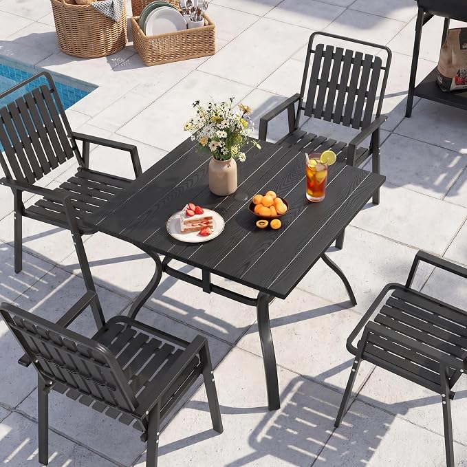 37.8'' Outdoor Dining Table for 4, Black Metal Patio Dining Table with 1.97'' Umbrella Hole,Anti-Rust Waterproof Square Table for Porch Deck Poolside Garden Backyard