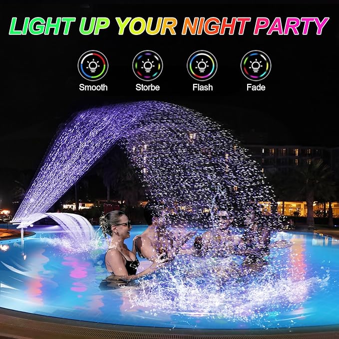 Pool Fountain with Lights for Above and Inground Pools, Dual-Layer Spray Solar Power Pool Waterfall Sprinkler Chiller Aerator, Water Fountain Swimming Pool Accessories with 9-Color Lights and 4 Modes
