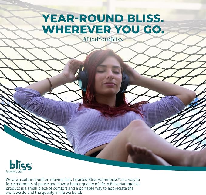Bliss Hammocks BH-410BK Classic Rope Hammock with Spreader Bar, Black, 80"L x 60"W