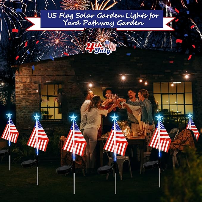 US Flag Solar Garden Lights, 7 Color Changing American Flag Light 4th of July Decorations Lights Patriotic Solar Lights Outdoor for Independence Day Memory Day Garden Yard - 4 Pack