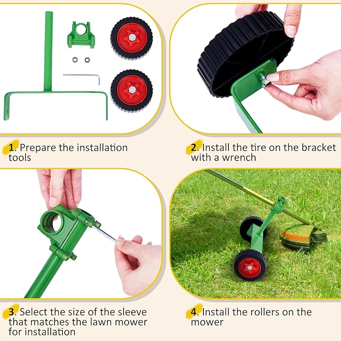 Fabbay Adjustable Support Wheels Auxiliary Wheels 26mm(1 Inch) and 28mm(1.1 inch) Weed Walk Behind String Trimmer for Weed Grass Cutter Gas String Trimmer(Green)
