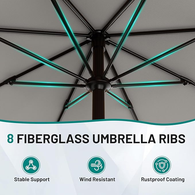 AreShark 10 FT Outdoor Patio Umbrella, Patio Table Umbrella with Push Button Tilt and Crank, Outdoor Patio Umbrellas with 8 Fiberglass Ribs, Patio Umbrellas for Market, Garden, Pool (Light Gray)