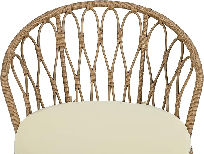 Montary 3 - Piece Outdoor Leisure Set,2 Stylish Hand - Woven Rattan Single Chairs & a Sturdy Tempered Glass Round Table - Ideal for Relaxing on Balconies and Courtyards,Natural & Beige