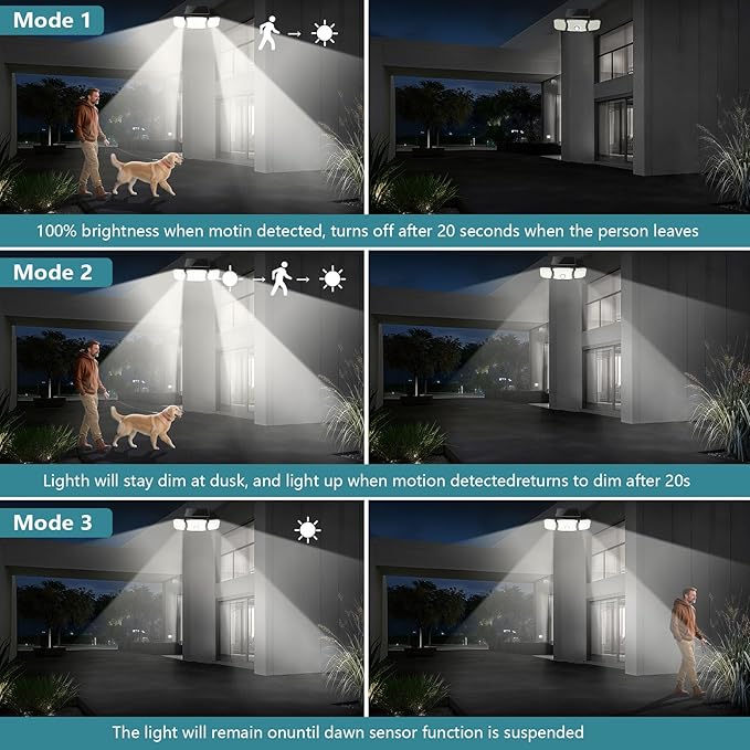 Solar Lights Outdoor Waterproof- 2800LM 200LED Solar Motion Sensor Lights, 3 Heads & 3 Modes Flood Lights, 270° Wide Angle Solar Powered Security Lights for Yard, Garage(3 Pack)