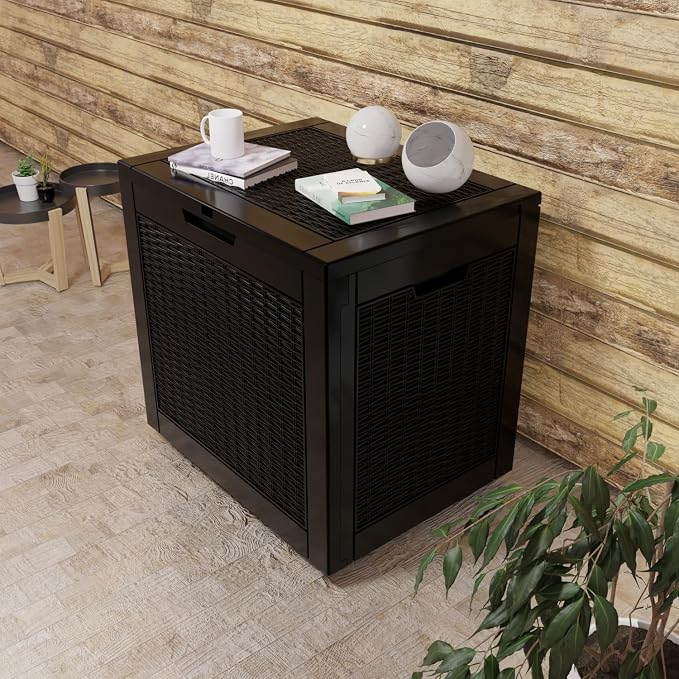 Vixzen 31 Gallon Deck Boxes Outdoor Waterproof, Resin Lockable Storage Box for Patio Cushions Storage Furniture, Garden Tools, Pool Supplies, Weatherproof and UV Resistant(Black, 31 Gallon)