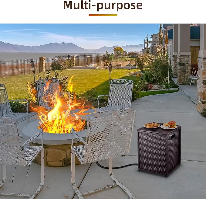 Propane Tank Cover Table – 20LB Outdoor Gas Cylinder Hideaway Storage Box with Side Handles – Metal Side Table for Garden Fire Pits