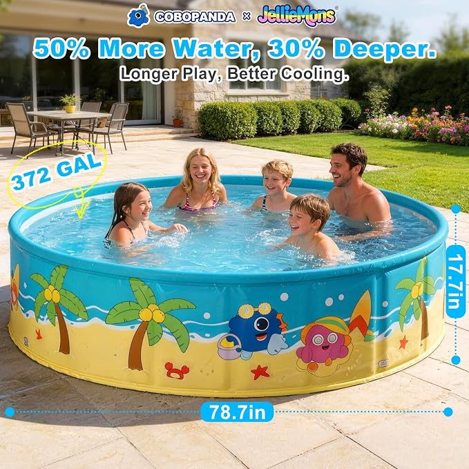 Foldable Swimming Pool for Kids 78.7"x17.7" Hard Plastic Portable Dog Pool Anti-Slip Collapsible Large Kiddie Pool Indoor Outdoor Backyard (JellieMons 79'')