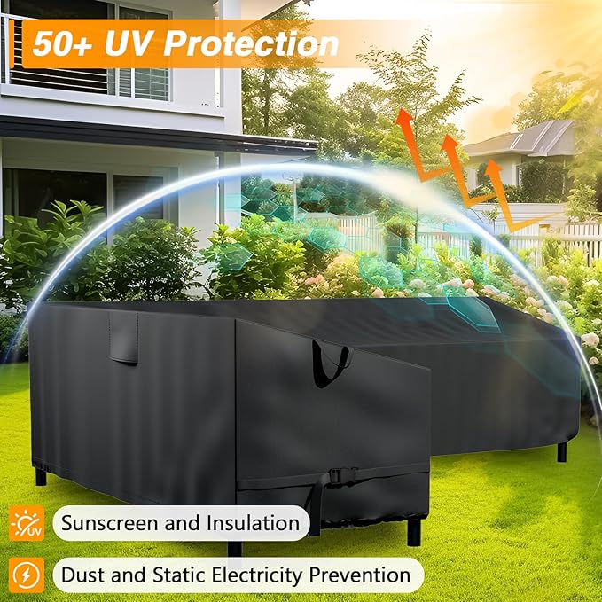 EVRBUL L-Shaped Sectional Sofa Cover 85" L/110" L x 33.5" D x 31" H 420D Heavy Duty Windproof and Waterproof Outdoor Sectional Couch Cover for 6-Seater Patio Furniture Couch
