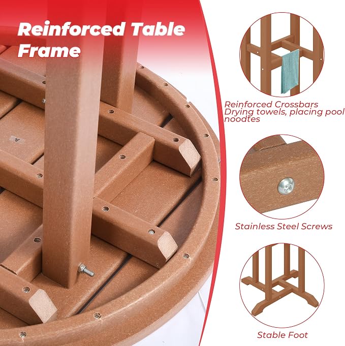 Costaelm Outdoor Bar Table, 37" Counter Height Round Patio Cocktail Bar Table, Patio Bar Table 3-Pieces Set Bistro Dining Table Pub Table for Deck, Backyard, Garden, Teak