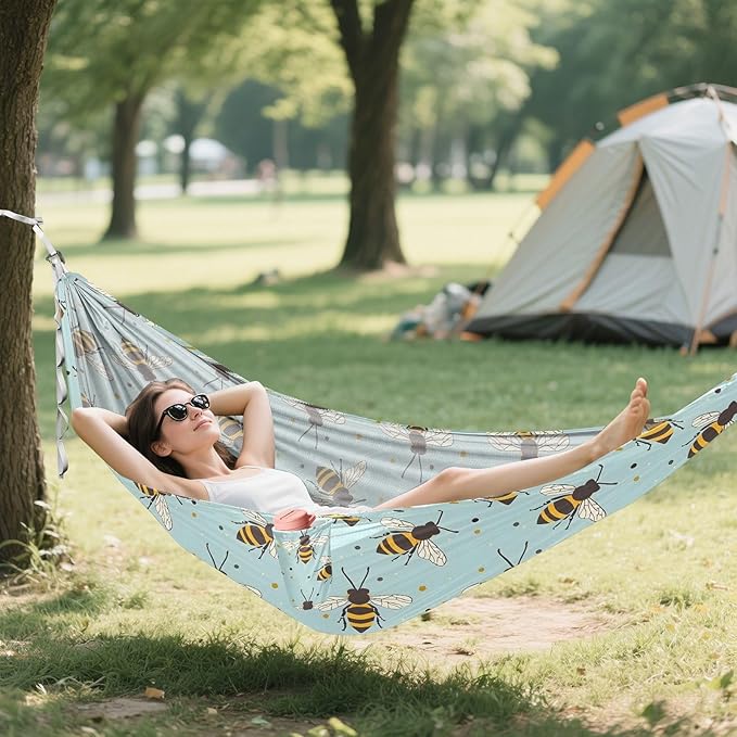 Camping Hammock Outdoor Hammocks for Outside Bees A Beach Trees Portable Lightweight with Pockets Tree Straps Indoor
