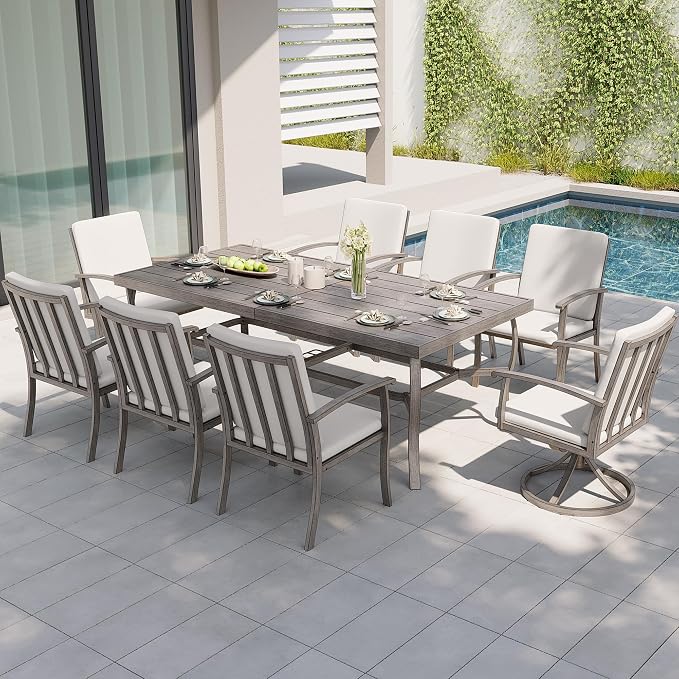 8-Person Outdoor Dining Table, Aluminum Large Rectangle 84.1"×39.8" Outdoor Dining Table with 2.2" Umbrella Hole, Rustproof Aluminum Patio Dining Table for 8, Grey