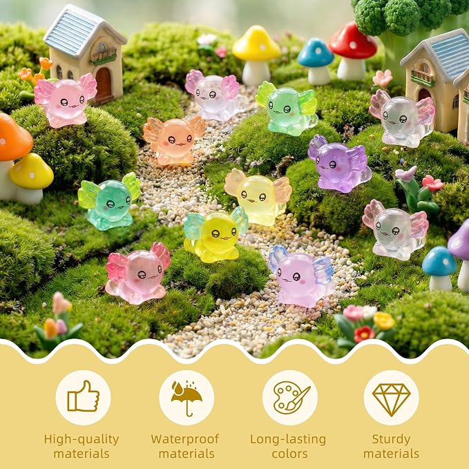 FEXIA 30pcs Mini Resin Axolotl Figurine Mini Resin Animals to Hide Tiny Small Figures Glow in the Dark Luminous Charm Ornament for DIY Craft Garden Landscape Dollhouse Potted Plants Decorations