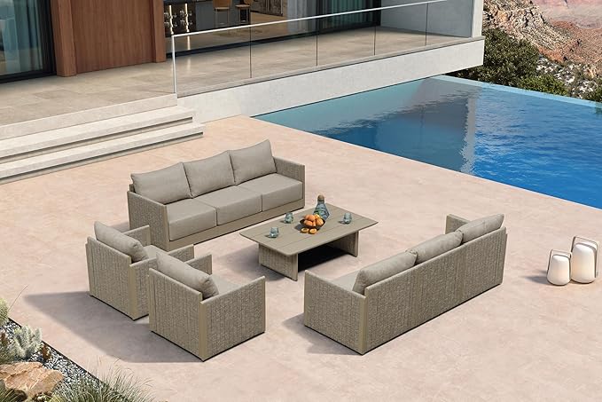 PURPLE LEAF 9 PCS Patio Furniture Set Patio Seating Sofas Aluminum Furniture Outdoor Couch Sectional Set with Cushions and Coffee Table Patio Conversation Sets Beige