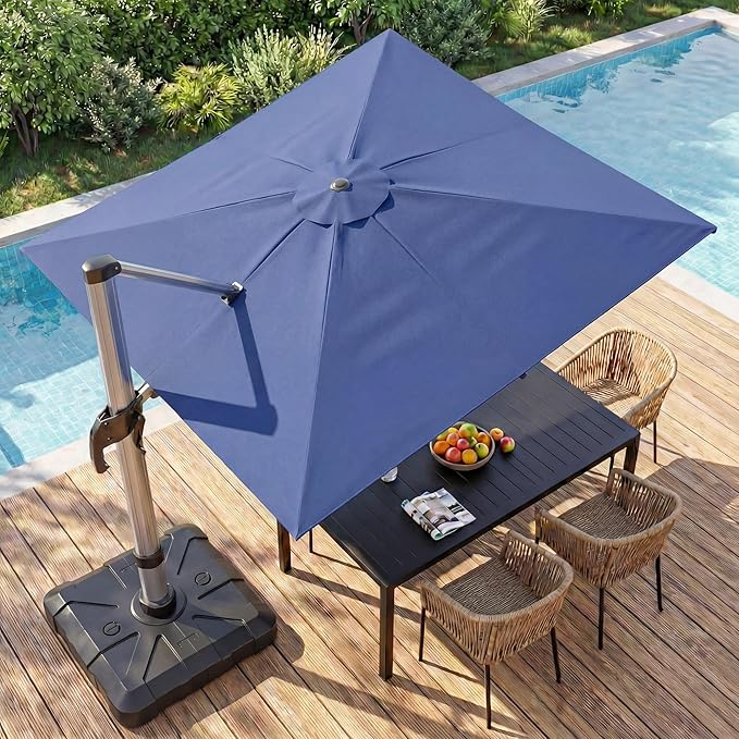 LAUSAINT HOME 11FT Square Cantilever Patio Umbrella, 360° Rotation Offset Umbrella with Aluminum Frame, Large Outdoor Sun Shade for Backyard, Pool, Deck, Lawn(Blue)