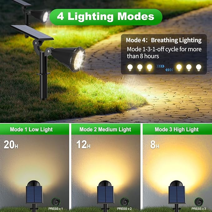 Tadyreal Solar Spot Lights Outdoor Waterproof 180° Adjustable Solar Powered Landscape Lights for Yard 4 Lighting Modes Solar Spotlights for Pathway Garden Outside Wall Pool Porch (6 Pack, Warm White)