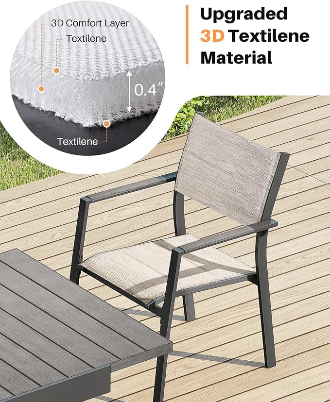 2-Piece Patio Stackable Dining Chairs, Never-Rust Aluminum Outdoor Stackable Patio Chairs, Outdoor Dining Chair Set of 2 with Double-Layer Thickened Textilene for Deck, Garden, Pool, Limed Oak