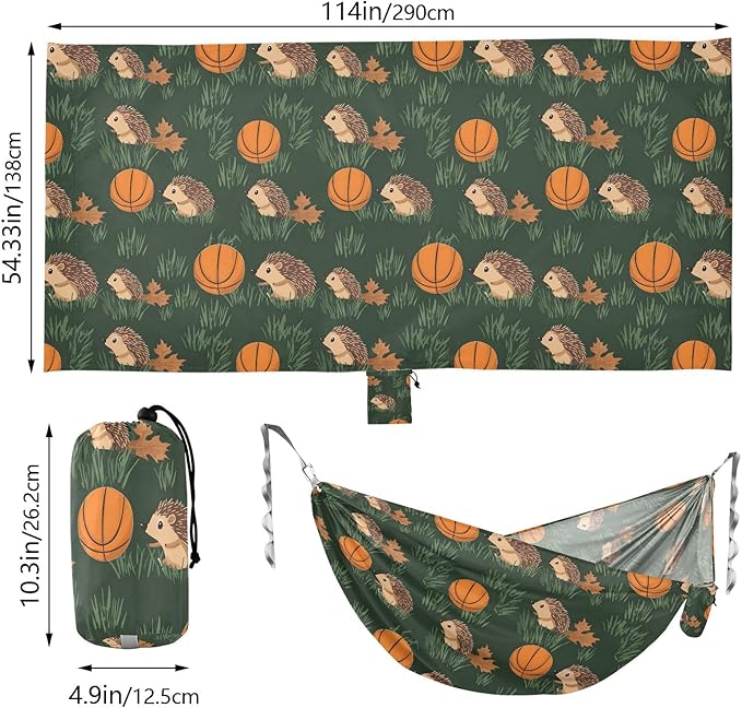 Camping Hammock Outdoor Hammocks for Outside Hedgehog Basketball Beach Trees Portable Lightweight with Pockets Tree Straps Indoor