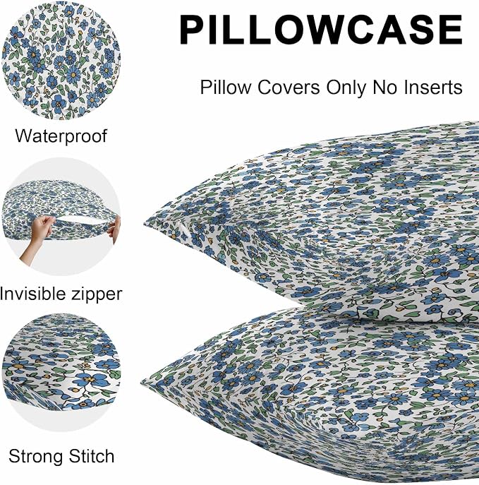 JasmineM Outdoor Pillow Cover Set of 2 Farmhouse Botanical Herbs Waterproof Throw Pillow Covers Blue White Decorative Pillowcases Garden Cushion Case for Patio Couch Sofa 18x18 Inch