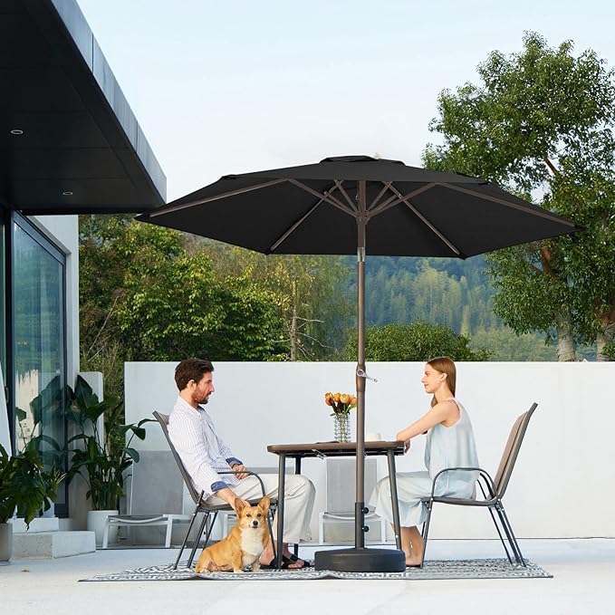 JEAREY 7.5FT Patio Umbrella Market Table Umbrella with 6 Sturdy Ribs, Push Button Tilt/Crank Outdoor Umbrella for Garden, Deck, Backyard,Dark Black