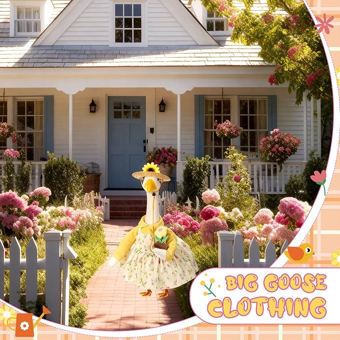 FuWeave Summer Goose Outfit Sunflower Porch Goose Clothes for 23" Large Statue Outdoor Patio Yard Lawn Art Decoration