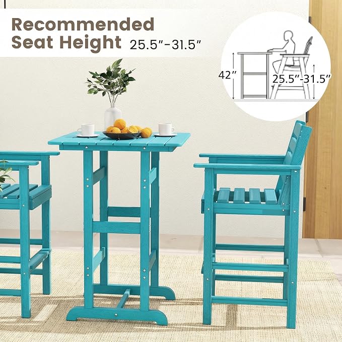 Tangkula 30" x 30" Square Bar Table, Patio HDPE Bar Height Dining Table w/Slatted Tabletop, Outdoor All-Weather High-Top Bistro Table for Poolside, Backyard, Balcony (Turquoise)
