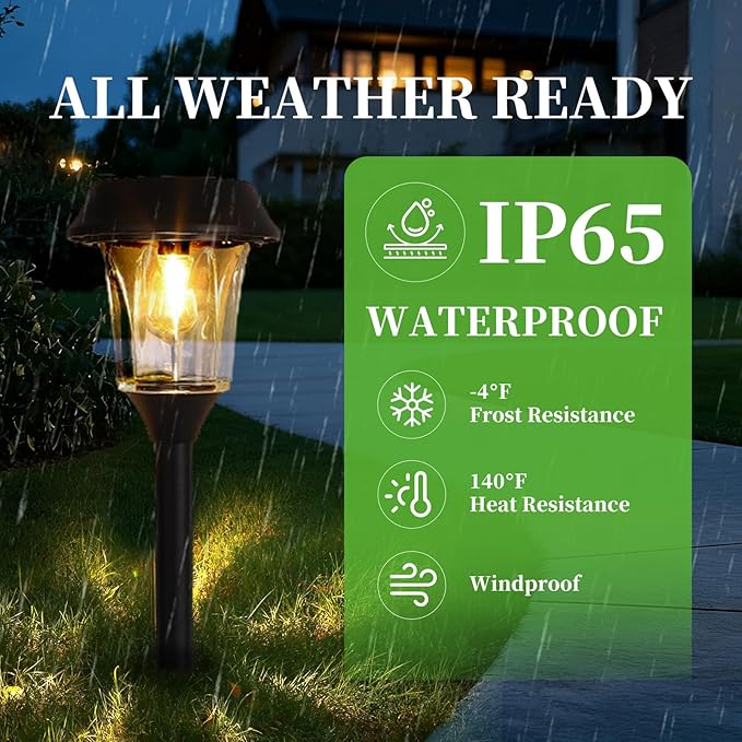 Solar Pathway Lights Outdoor 4 Pack, Stainless Steel & Glass Solar Garden Lights, Auto Dusk to Dawn IP65 Waterproof LED Path Lights for Yard, Lawn, Walkway, Driveway