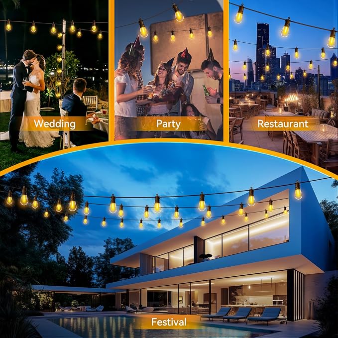 Outdoor String Lights Patio LED - Light Outside Waterproof S14 Porch Lighting Edison Plastic Bulb Pergola Hanging Balcony Connectable Backyard Yard Gazebo Party Garden Bistro 60M 200FT