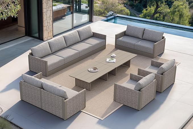 PURPLE LEAF Patio Furniture Set 12-Piece Outdoor Couch Aluminum Furniture Sectional Set with Cushions and Aluminum Table Patio Conversation Sets Beige
