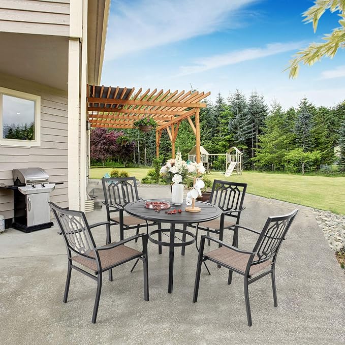 Sophia & William Outdoor Patio Dining Table Round 37.8”Dia x28.7”H, Modern Outdoor Metal Furniture with 1.97” Umbrella Hole for Poolside Porch Patio Garden Lawn Balcony Backyard and Indoor