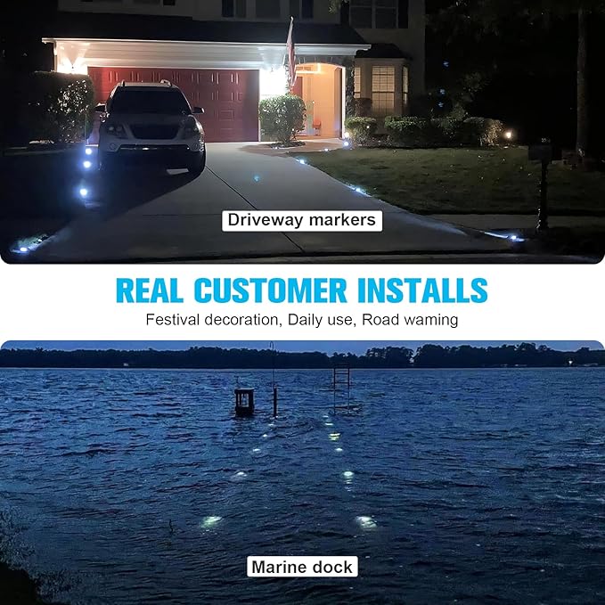 VOLISUN Solar Deck Lights Driveway Dock Lights, 8-Pack Led IP68 Waterproof Outdoor Warning Step Lights for Driveway Sidewalk Garden Pathway Yard(Warm White, Auto On/Off