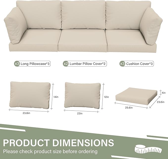 8 pcs Outdoor Cushion Slipcovers Outdoor Patio Cushions Covers Replacement Waterproof with Zipper w/3 Seat Cushion Covers and 5 Backrest Pillow Covers, Covers Only