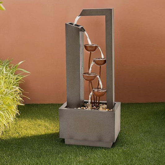 XBrand 38-Inch Freestanding Sculptural Metal Multi-Tier Flower Water Fountain, Gray and Bronze